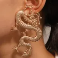 Ornate gold-toned flying dragon ear cuff jewelry with intricate scale details for women - Exaggerated Large Dragon Ear Clip (DZ-209) / KC Gold