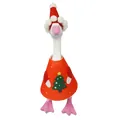 Decorative 7 inch white goose figurine wearing a festive Christmas hat and orange tree dress - Mini Christmas Tree Style