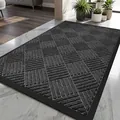 High-quality durable dark grey door mat with modern geometric pattern for indoor entrance - Woven Stripes - Dark Gray