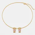 Bella collana placcata in oro con due ciondoli ragazza in zircone rosa a cuore per bimbi - Set di 2 Ragazze