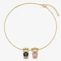 Collana dorata con ciondoli bambino e bambina e pietre sfaccettate blu e rosa - Set 1 Ragazzo + 1 Ragazza