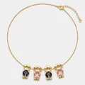 Collana con personaggi ragazzo e ragazza con zirconi blu e rosa finitura oro - Set 2 Ragazzi + 2 Ragazze