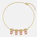 Collana dorata con quattro ciondoli a forma di bambina e pietre di zircone rosa tonde - Set di 4 Ragazze