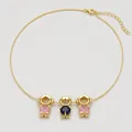 Collana dorata con due ciondoli a cuore per bambina rosa e uno per bambino blu in zircone. - Set 2 Ragazze + 1 Ragazzo