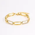 Luxury 18k gold plated stainless steel bracelet featuring sparkling oval rhinestone links - Long Buckle Style with 4 Rhinestones / Gold