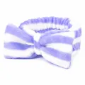 Purple and white striped coral fleece headband with large bow for face washing and SPA - Purple Striped