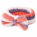 Soft coral fleece spa headband with elegant striped bow design in coral and purple colors - Blue and White Stripes