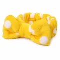 Soft yellow coral fleece headband with white polka dots and a large decorative bow - Yellow Polka Dot