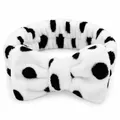Soft coral fleece polka dot bow headband for face washing and SPA in black and white - White Leopard Print