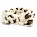 Soft leopard print coral fleece headband with bow design for women's face washing and SPA - Beige Leopard