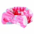Soft pink and white polka dot coral fleece elastic headband with bow for face washing - Strawberry Rabbit 2