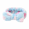 Soft coral fleece bow headband with pink leopard dots for face washing, SPA care - Strawberry Rabbit 1