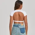 White backless short sleeve tight-fit sports top for yoga and outdoor fitness activities - S / Tops / White