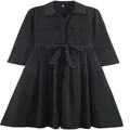 Classic black poplin shirt dress featuring a waist tie and elegant pleated skirt. - XS / Tops / Black