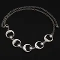 Retro Silber Metall Taillenkette Gürtel mit Halbmond und Stern Anhängern für Damen - 74 Weißgold-Ton Mond Stern Quaste (11629)