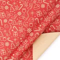 Red Christmas wrapping paper roll with festive holiday patterns and kraft paper backing - Christmas Series - Stocking and Gifts / 43cmx3m