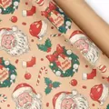 Festive Christmas wrapping paper roll with Santa Claus and wreath motifs on kraft paper - Santa Wreath / 43*300cm Roll