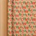 Kraft Christmas wrapping paper roll with festive "Merry Christmas" text pattern - Snowy Letters / 43*300cm Roll