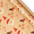 Festive Christmas kraft wrapping paper roll with Santa Claus and candy cane print - Red Berry Candy / 43*300cm Roll