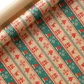 Festive Christmas kraft wrapping paper roll with pixelated reindeer and tree patterns - Pixel Snowflakes / 43*300cm Roll