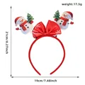 Festive Christmas headband featuring a red bow and two snowman figures with trees, 19x21cm - Snowman Bow Headband