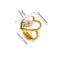 Detailed view of gold heart ring with pink flower and specific size measurements - Preserved Flower Heart Frame Style (G5169783)