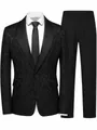 Elegant heren jacquard pak in zwart met rozenpatroon voor formele banketten. - S / Boven- En Onderstuk / Zwart