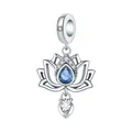 Silberner Schwertlilien-Anhänger mit blauem Stein für DIY-Schmuck. - Blauer hohler Lotus Anhänger (0495)