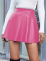 Minigonna in pelle PU rosa vibrante a vita alta con un'elegante silhouette a pieghe - Rosso rosa