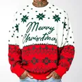 Vintage heren kersttrui met feestelijke rode en groene patronen voor de kerst - M / Tops / Wit