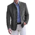 Vintage charcoal grey suede utility jacket for men with retro stand collar and pocket detail - S / Tops / Light Gray