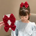 Zweiteiliges Set eleganter rot schimmernder Haarklammern mit Schleife für Mädchen - Perlmutt-Schleife Haarspange (105) / Dunkelrot