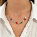 Collar gargantilla de acero inoxidable con circonitas de colores y formas variadas - Gargantilla de Zirconia Irregular Multicolor (N-075) / Color acero