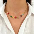 Elegante collar de acero inoxidable dorado con vibrantes piedras de circón de colores. - Gargantilla de Zirconia de Varias Formas Multicolor (N-774) / Oro Real