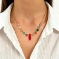 Collar de acero inoxidable dorado con colgantes de circón de colores para mujer - Gargantilla de Zirconia Irregular Multicolor (S110) / Oro Real