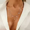 Elegant silver stainless steel necklace with sparkling clear teardrop zircon pendants for women - Tassel Water Drop Pendant Necklace (11238)
