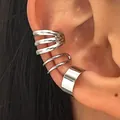 Silver retro C-shaped ear cuff set with multi-layer hollowed designs for non-pierced ears - White K (G028)