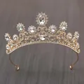 Eleganter goldener Brautkronen-Haarschmuck mit funkelnden Strasssteinen für die Hochzeit - 47# Gold Ovale Mittelstein Blütencluster Stil / Gold