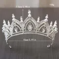 Elegantes silbernes Braut-Tiara mit Strass und Perlen verziert, Größe 15 cm x 7,5 cm - 48# Silber Künstliche Perle & Strass Gekrönt Stil / Durchmesser 15cm x Höhe 7.5cm