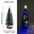 Mini snow-covered green pine Christmas tree with fiber optic colorful LED lights decoration - Colored Light Style / 22cm / Green with Snow