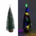 Mini-Weihnachtsbaum mit Kunstschnee, bunten LED-Lichtern und einem Holzsockel - Bunter Lichtstil / 32cm / Grün mit Schnee