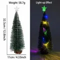 Mini snow-covered green pine Christmas tree with LED lights, star topper and wood base - Colored Light Style / 32cm / Green with Snow