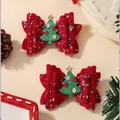 Fermagli per capelli natalizi con fiocchi rossi glitterati e alberi di Natale per bimbe - Stile Albero Corna Glitter Rosso