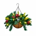 Panier de Noël artificiel suspendu avec lumières LED et boules rouges, décor de 40 cm - H1-20 Panier De Boules Colorées / Guirlande lumineuse LED incluse