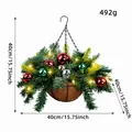 Pre-lit artificial Christmas hanging basket with red ornaments, 15.75 inch festive decor - H1-20 Colored Ball Basket / LED String Light Included