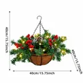 Panier de Noël suspendu artificiel avec baies rouges et lumières LED - H1-19 Panier Classique / Guirlande lumineuse LED incluse