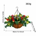 Artificial Christmas hanging basket with red berries and warm LED lights - H1-19 Classic Basket / LED String Light Included