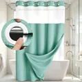 Teal waffle weave hook-free shower curtain with double layer design and snap-on rings - 180x188cm / Light Blue