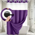 Cortina de ducha de tejido gofrado púrpura sin ganchos con anillos integrados para baño - Púrpura