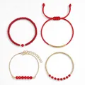Bohemian style red and gold beaded bracelet set for women with adjustable cord and chain. - Four-piece Red Gold Style (ZJ17121)